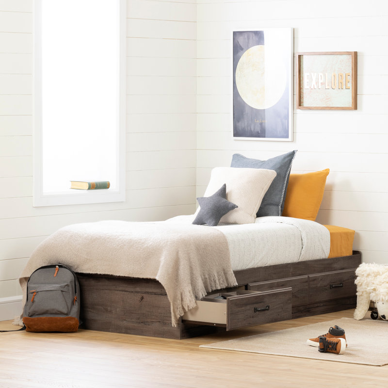Asten Kids Platform with Drawers, Twin, Fall Oak
