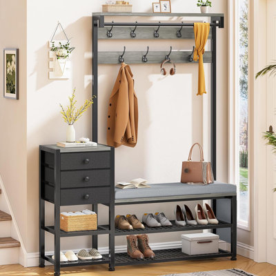 Hall Tree With Bench And Shoe Storage,7-in-1 Entryway Bench With Coat Rack, Hall Tree With Storage Bench, Hangrod And 9 Hooks