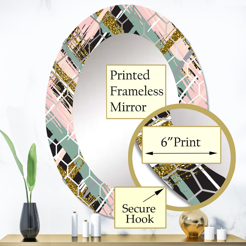 Miroir mural bleu, rose et paillettes III, 36 po x 24 po