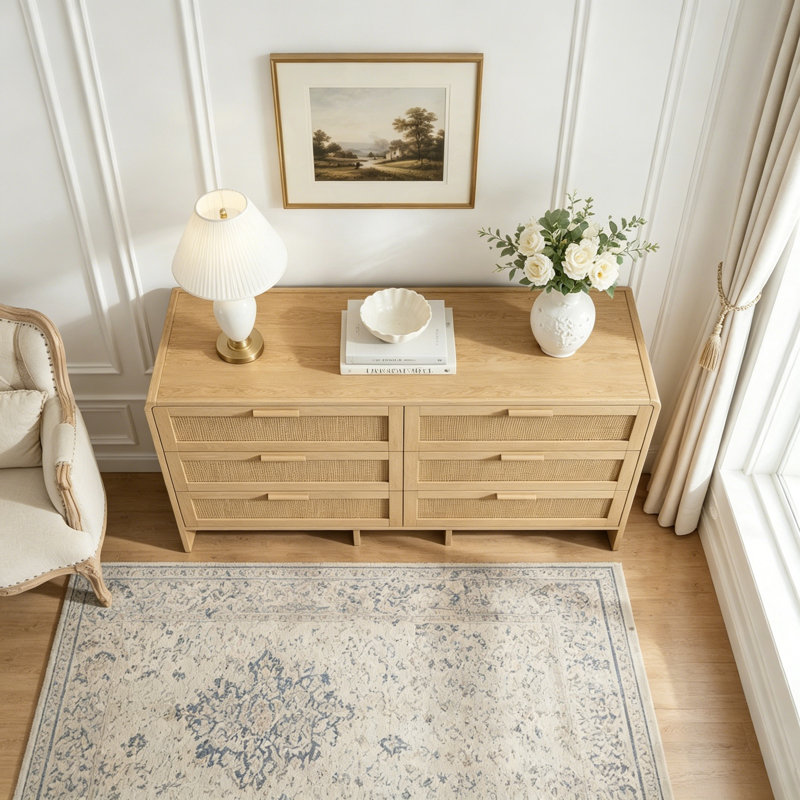 Armoire d'angle en rotin de coin avec 6 tiroirs