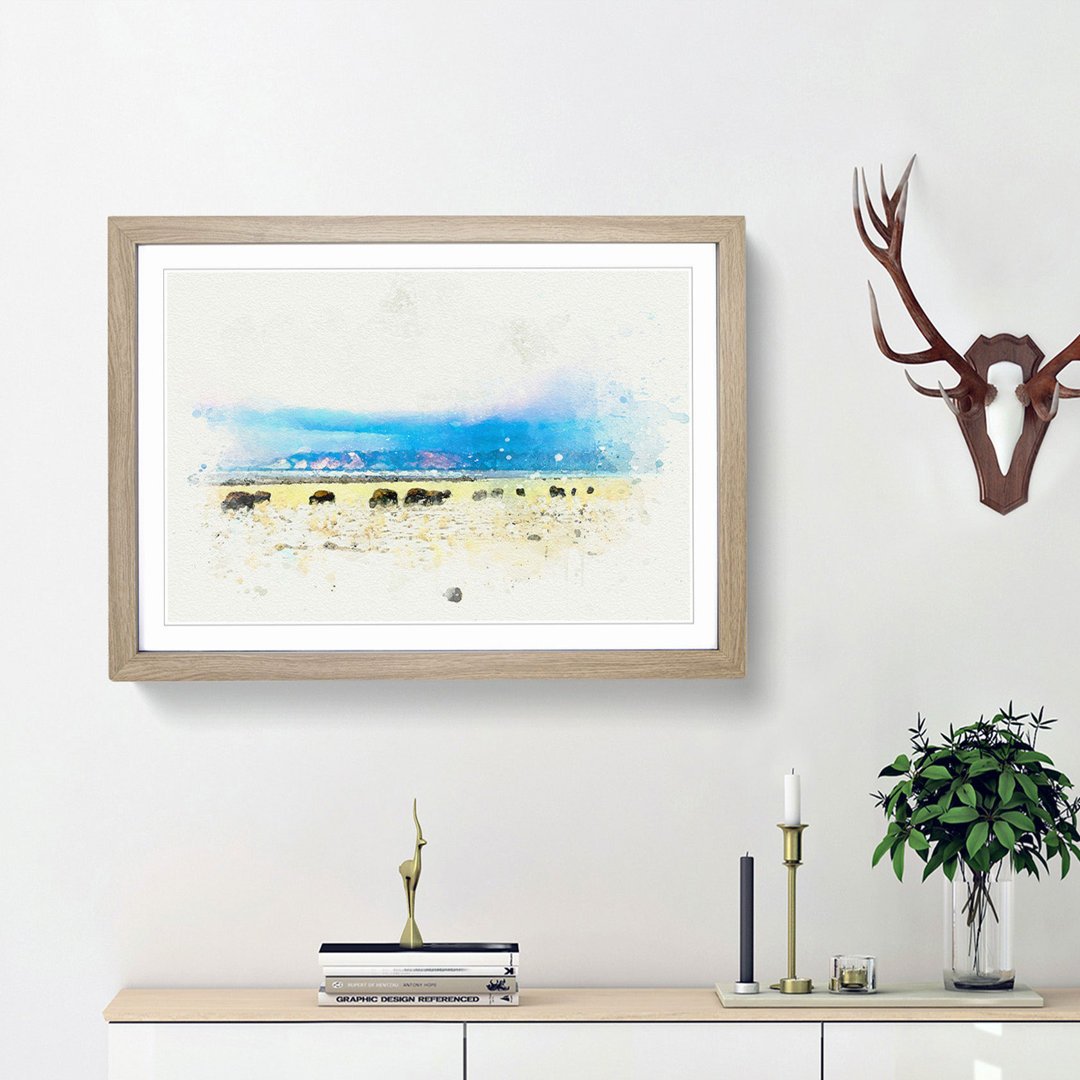 Grazing Bison in Utah in Abstract - Picture Frame Graphic Art Print