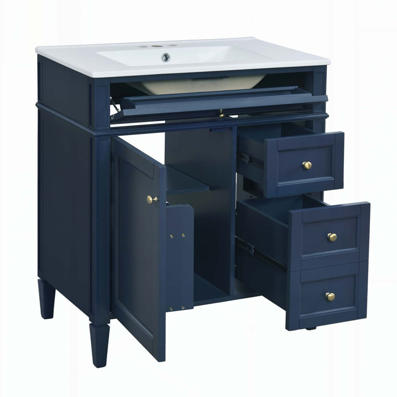 Meuble-lavabo moderne avec tiroirs multiples et options de rangement avancées, Bleu