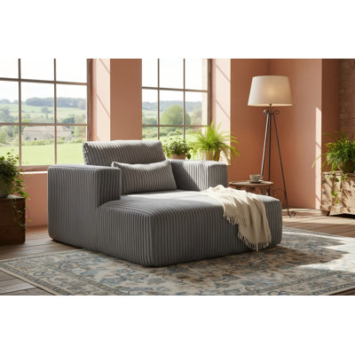 No Assembly Corduroy Chaise Lounge Chair with Pillows, Wide Armrest Modern Sofa for Small Space, Self-Expanding Lounger for Living Room Bedroom by Mercer41
