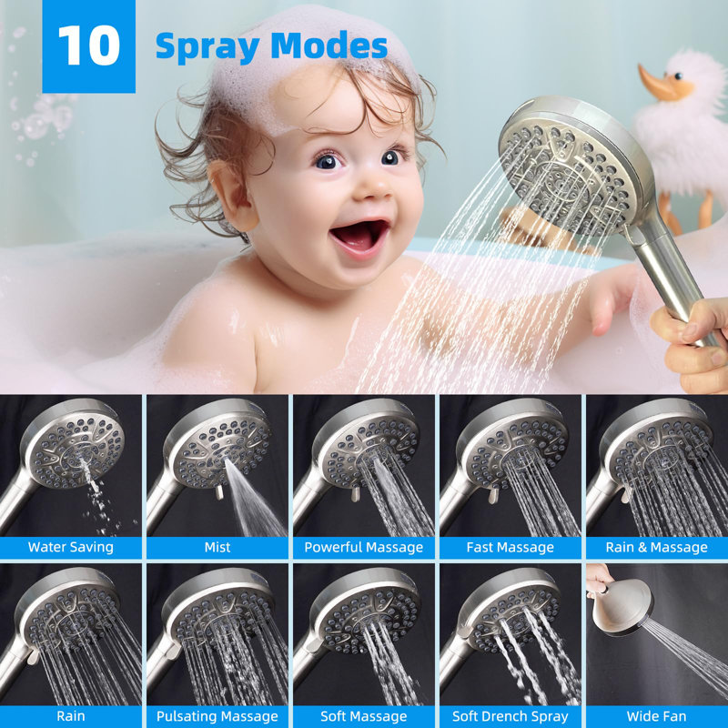 5-Spray 13'' Dual Filtered Rainfall Shower Head Combo, 12'' Adjustable Extension Arm, 20 Stage Shower Filter, 71'' Hose