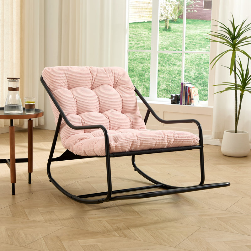 Chaise berçante d'extérieur, coussin confortable, avec coussin épais et doux, pour le salon, la chambre à coucher, la salle de lecture, structure noire avec coussin rose