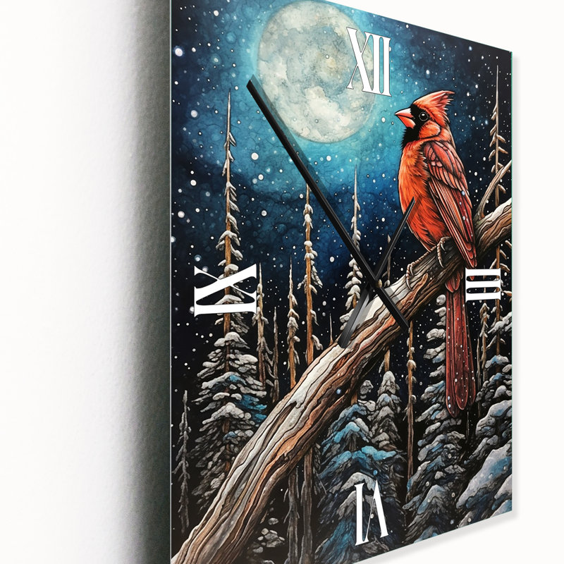 Horloge murale rouge Oiseau cardinal rouge sous la pleine lune, Petit