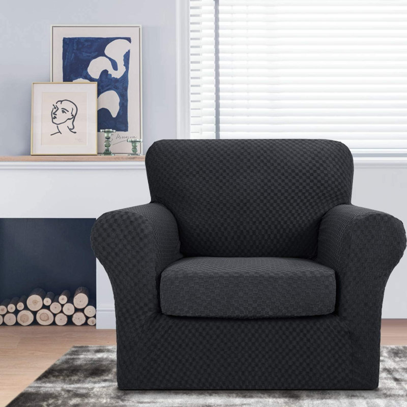 Housse pour canapé à coussins carrés/rectangulaires, Mélange de polyester noir