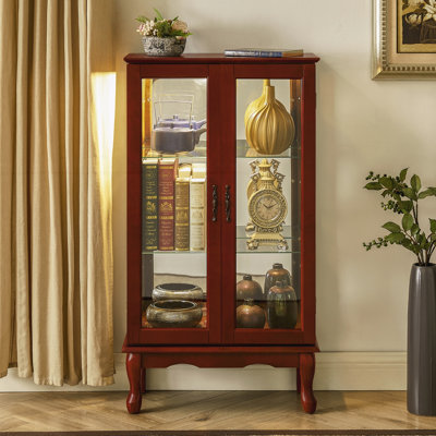 Vitrine lumineuse Curio avec tablettes réglables, portes en verre trempé