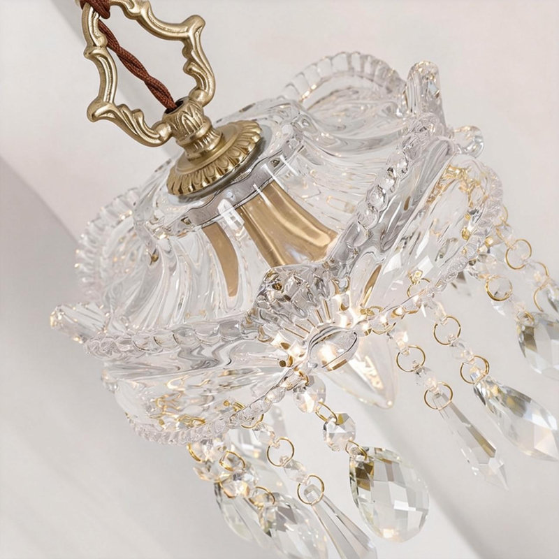 Crystal Glass Pendant Light Hanging Ceiling Lamp In Crown Design