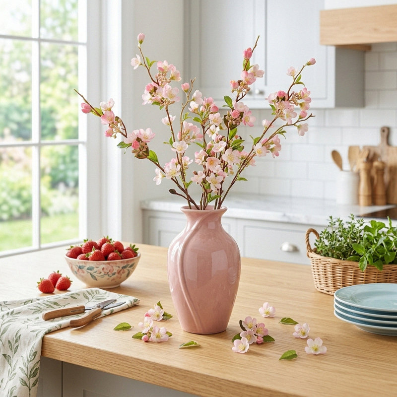 3 pièces de branches de cerisier artificielles avec longues tiges, Rose