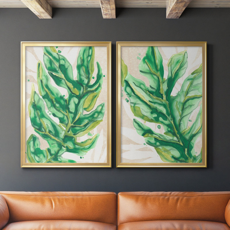 Parchment Palms III, ensemble de 2 reproductions de cadres rectangulaires sur toile, H 30,5 po x l 45 po x P 1,25 po, Or