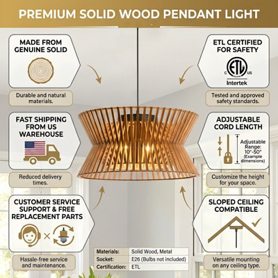 Arba 3-Light Dimmable Solid Wood Drum Chandelier