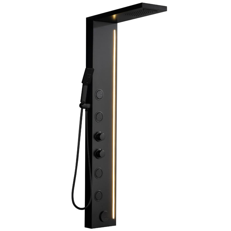 4-Jet Rainfall Shower Panel System With LED Light Spa Jets Rainfall Waterfall Shower Head Finish In Black