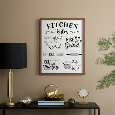 «Rules of the Kitchen», reproduction encadrée - bois massif