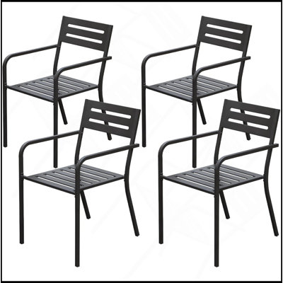 4-Pieces Patio Dining Chairs, Outdoor Heavy Duty Metal Chairs Set Of 4, Stackable Garden Chairs With Ergonomic Armrest, Patio Furniture Chairs Set For Backyard Lawn Patio, Black