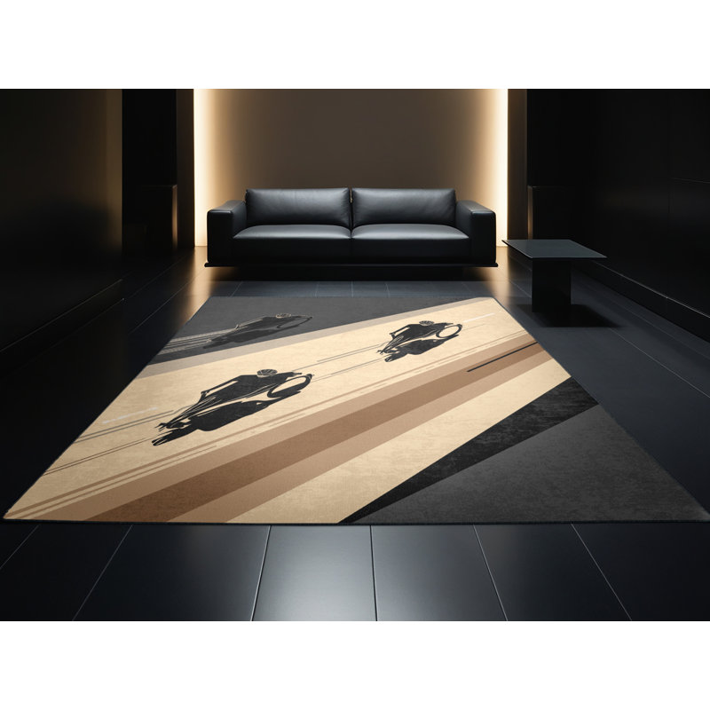 Tapis noir élégant et chic de course en fauteuil roulant Cain, 7 x 10