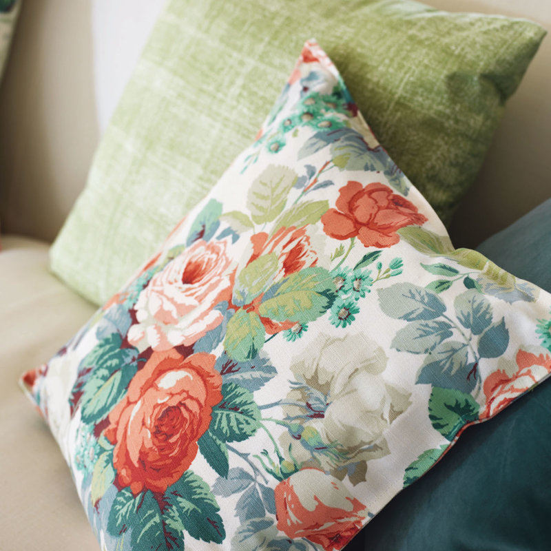 Chelsea Fabric, Coral/Emerald