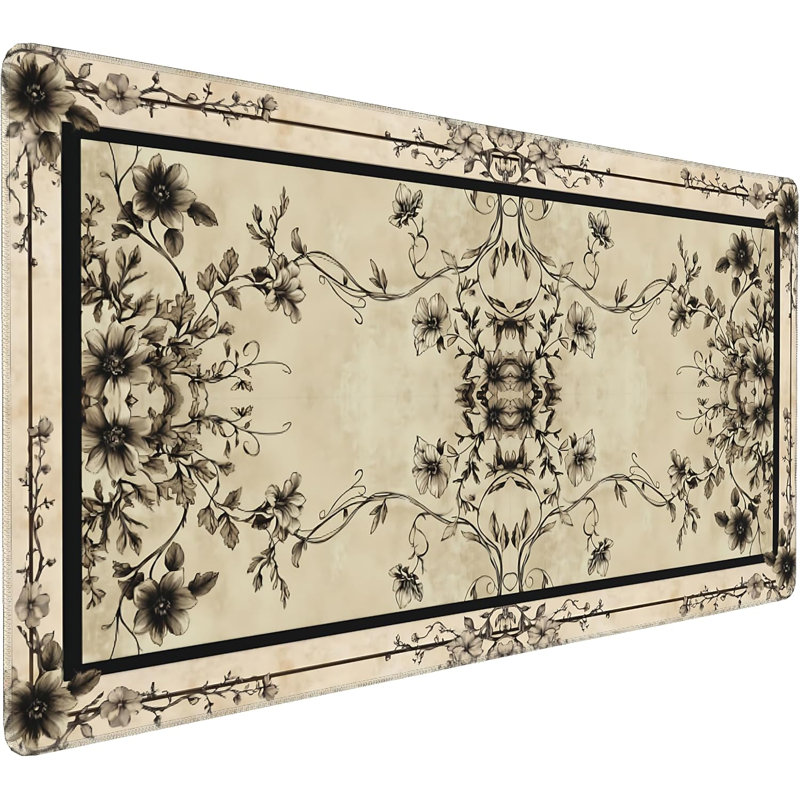 Tapis de souris Floral Aesthetic Rose, tapis de bureau noir avec base antidérapante et bords cousus, clavier d'ordinateur et sous-main pour ordinateur portable, 35,4 po x 15,7 po