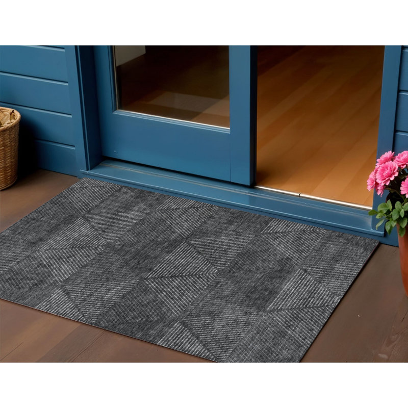 Tapis intérieur / extérieur gris anthracite et argenté lavable 3 pi x 5 pi
