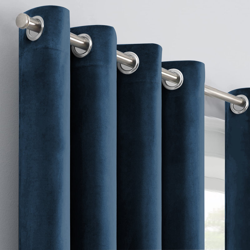 Panola Crushed Velvet Eyelet Sheer Curtains, Blue/Navy, 228 W x 228 D cm