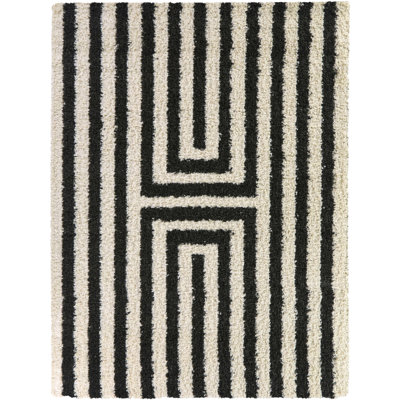 Philbin Cream Striped Shag Area Rug