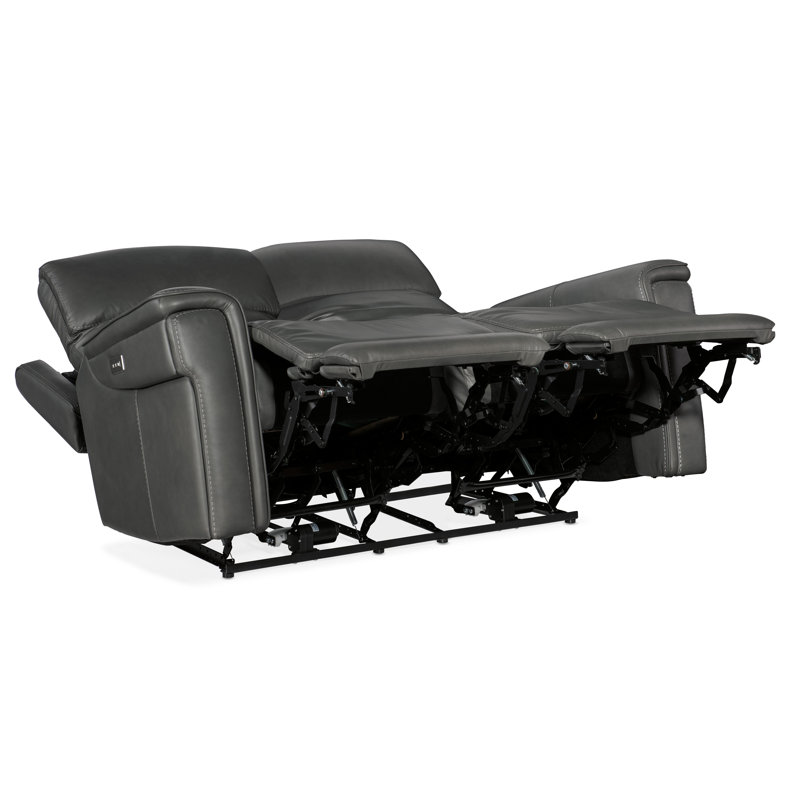 Sahara Dorian Gray Leather Loveseat with Pillow-top Arm and Cup Holder