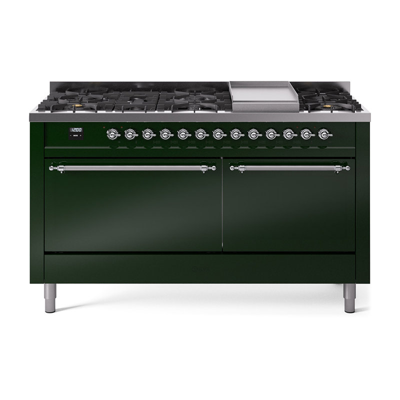 ILVE Nostalgie II Series 60 inch Dual Fuel Range with 9 Sealed Burners, Griddle (Solid Door), Liquid Propane