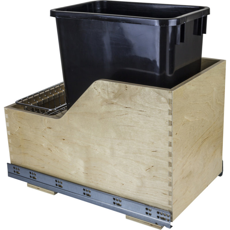 Preassembled 50 Quart Single Pullout Waste Container System, 8.75, 19.5" H x 12" W x 21.375" D, Black