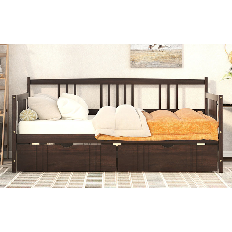 Lit de jour simple avec deux grands tiroirs - Améliore votre capacité de rangement en bois massif et répond à divers besoins en matière de couchage et de sièges