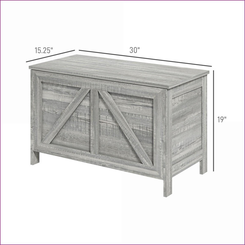 Coffre de rangement | Organisateur 30 po avec charnière de sécurité Farmhouse | Grain de bois gris ardoise | Panneau de particules | Chambre à coucher