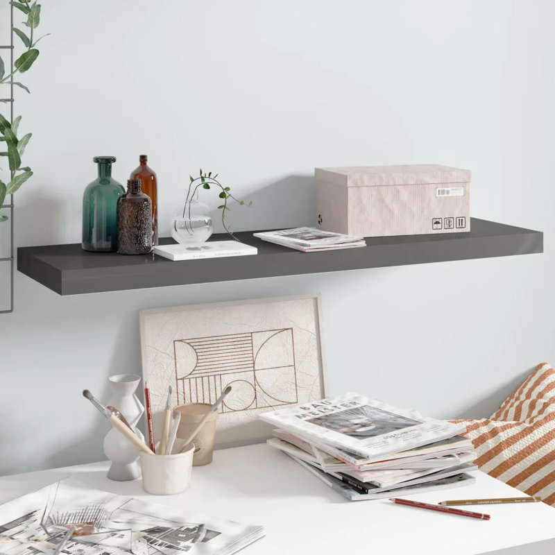 Artamas Floating Shelf, 3.8cm H x 23.5cm W x 90cm D, High Gloss Grey