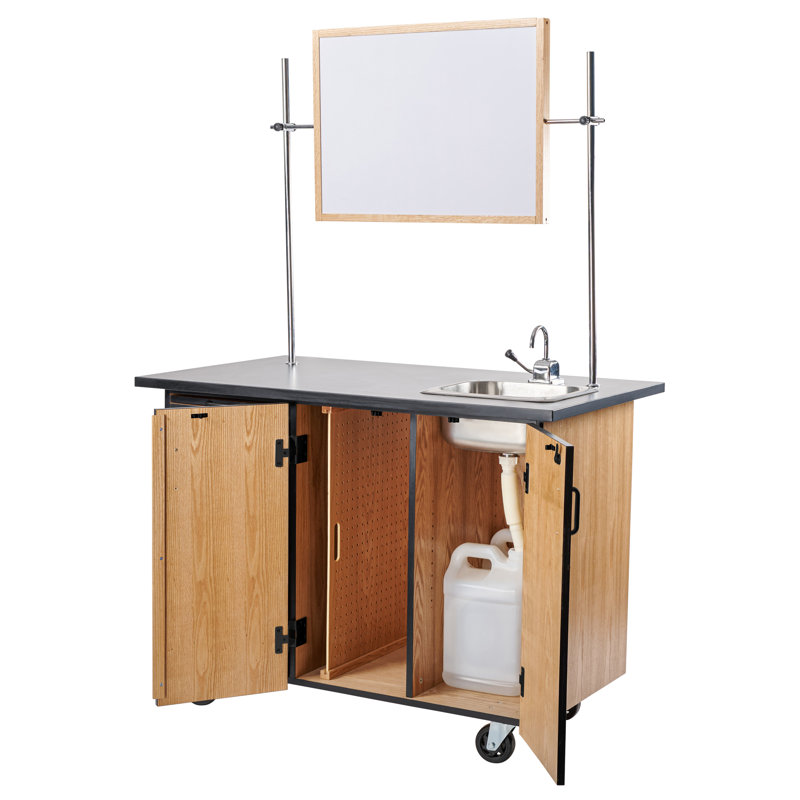 Mobile Science Cart with External Drawers, Pegboard, Sink, Whiteboard/Mirror