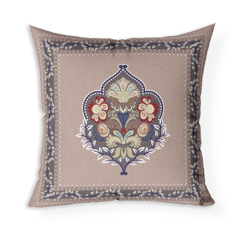 Coussin décoratif intérieur / extérieur Kashmir, H 20 po x l 20 po, Gris / Rose