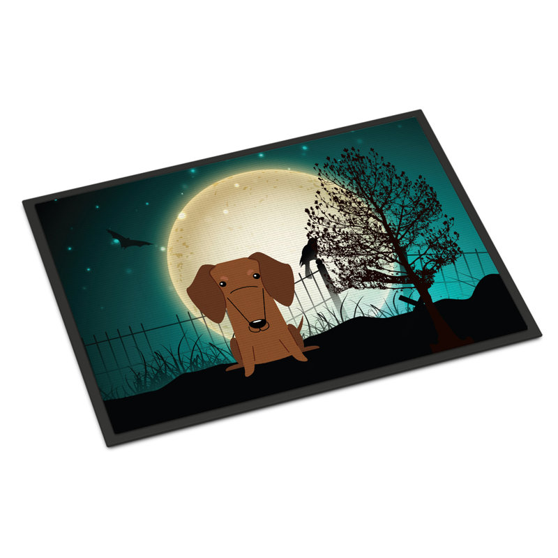 Tapis d'extérieur Ermond Halloween Scary Dachshund, Brun, Rectangle 2 pi x 3 pi