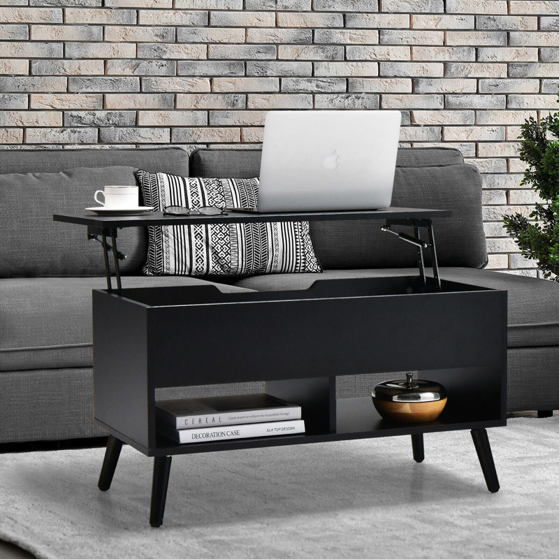 Lift Top Coffee Table with Storage, Black, Black