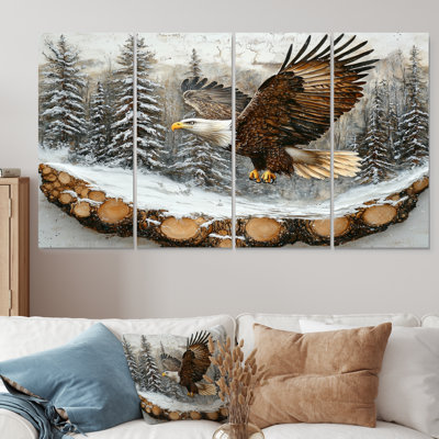 Eagle Spirit Of The Wind In Winter Forest IV - Eagle Animal Wall Art - Modern Wall Art Set