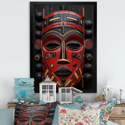 Red Ancestral Masks III - African Mask Wall Art