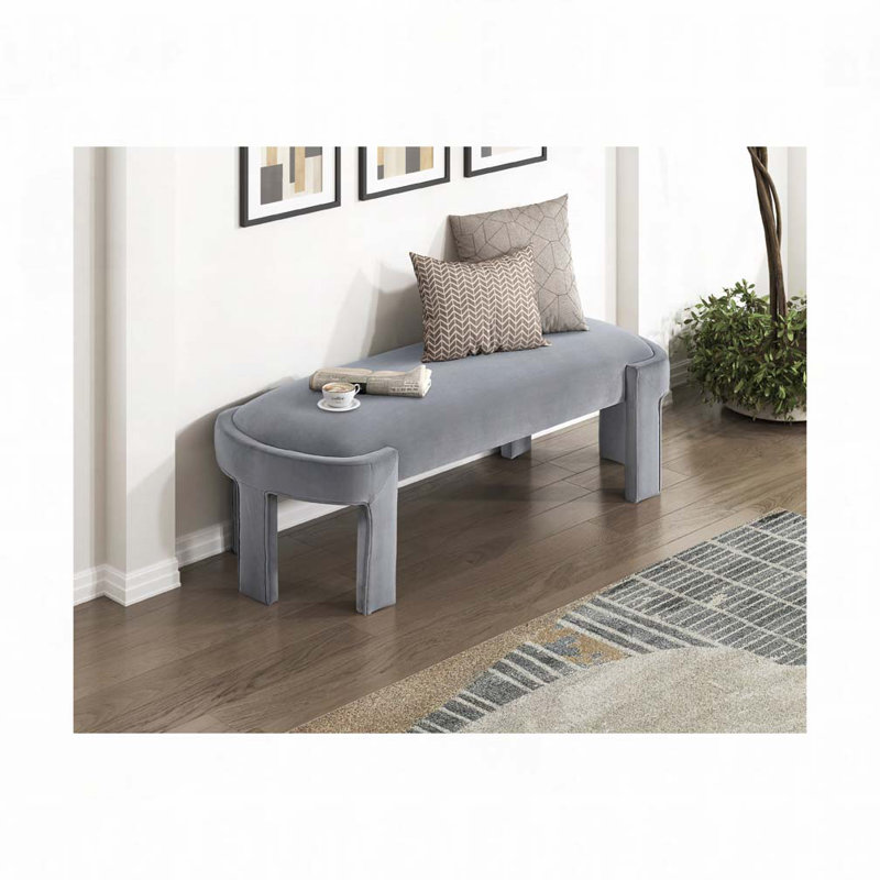 Banc rembourré en velours, Gris
