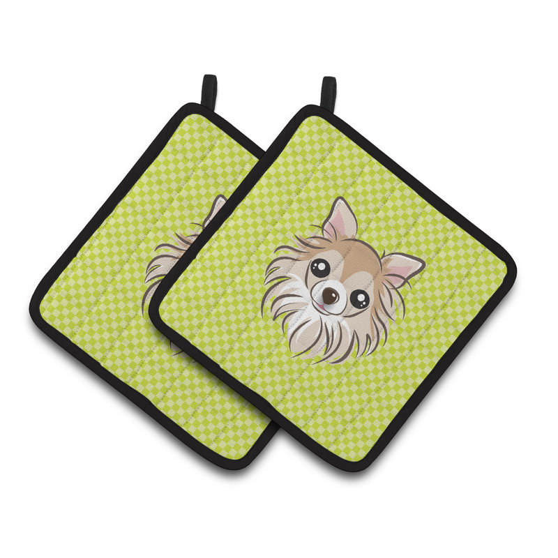 Cuisinier poignée chihuahua caroline trésors Checkerboard, Vert lime