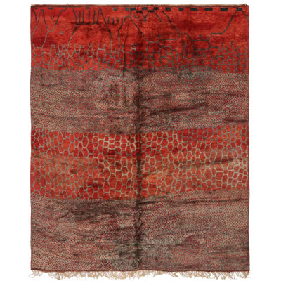 Tapis rouge nouvel âge en laine rectangulaire 10 pi 7 po x 12 pi 6 po Moroccan Rugs