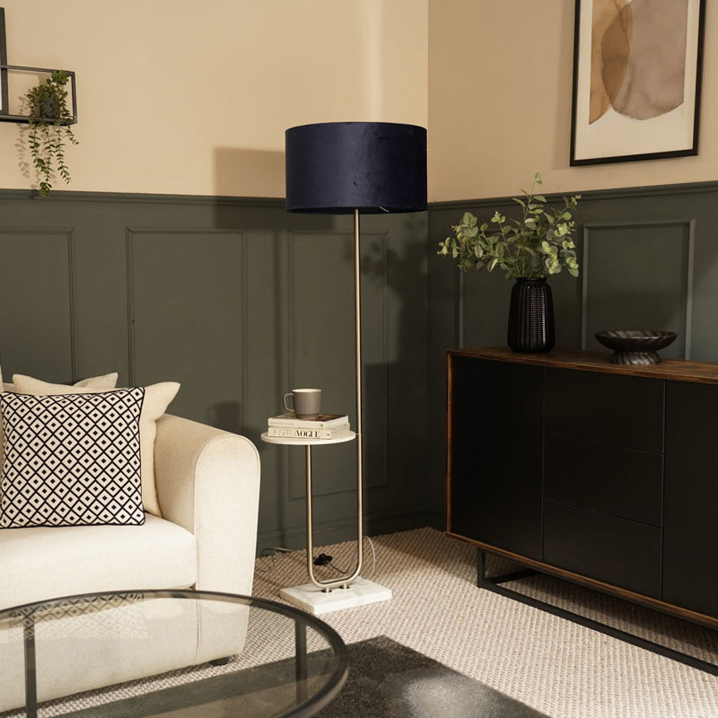 Replogle Matte Tray Table Floor Lamp Set, Yes, Blue, Chrome