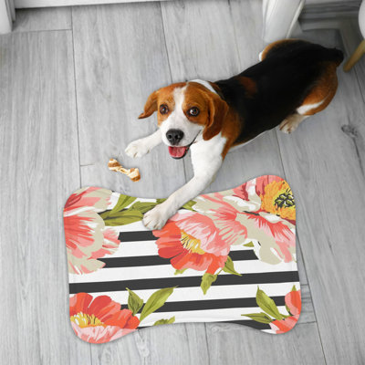 Peony Stripe Patterns - 1 Piece Bone Shape Feeding Mat