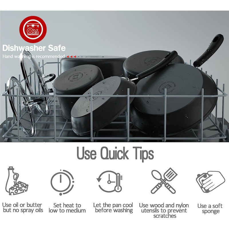 12-Piece Black Aluminum Nonstick Cookware Set with Glass Lids