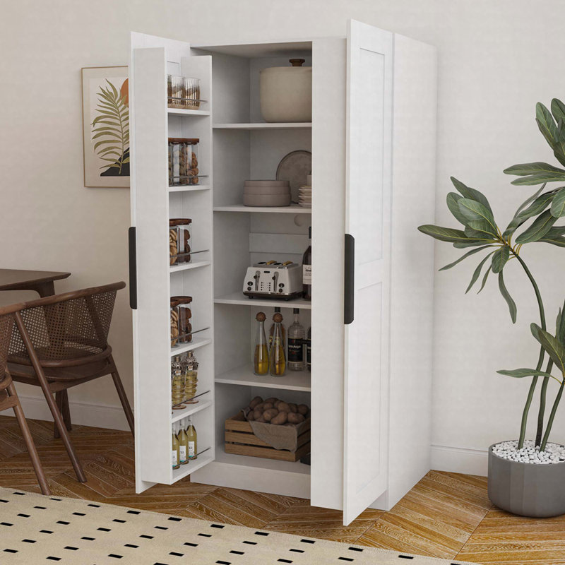 Buffet de cuisine autoportant 63 po avec portes, tablettes et buffet blanc