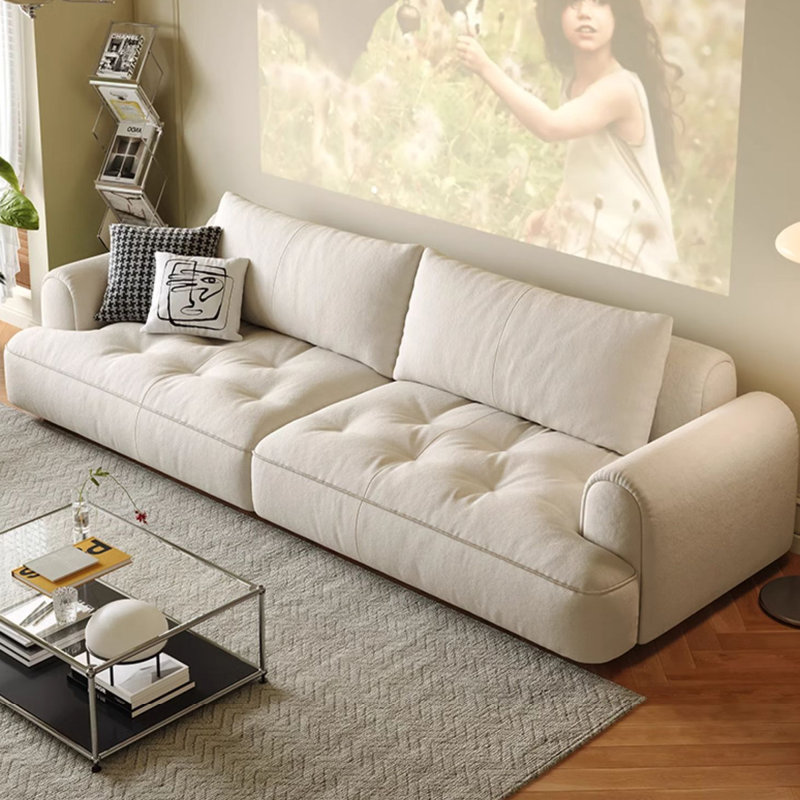 Beige 100% Polyester Modular Sofa cushion couch, 27.17"H x 96.85"W x 38.19"D