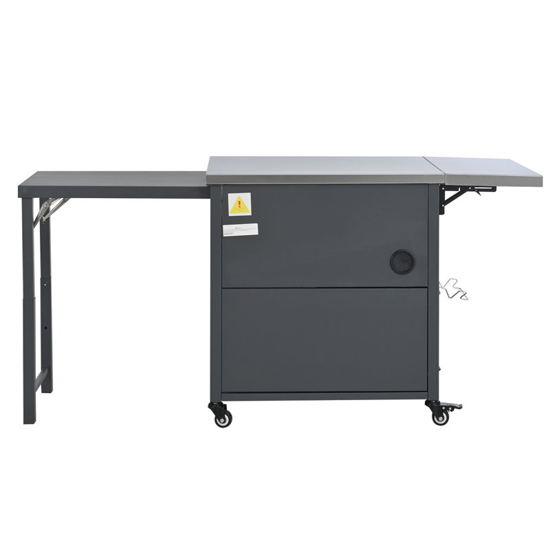 Îlot de cuisine extérieur avec chariot et support à déchets, Gris