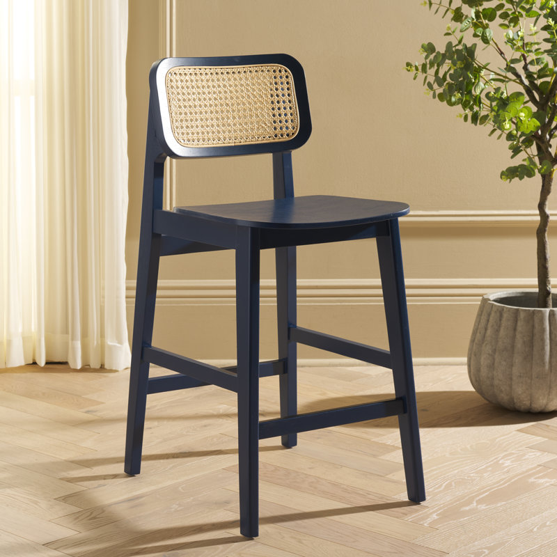 Coya Cane Counter Stool, Navy/Natural