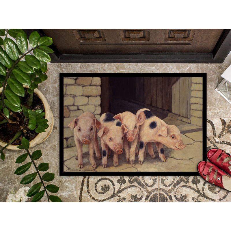 Paillasson d’extérieur antidérapant Diem Pigs Piglets, Rectangle 1 pi 6 po x 2 pi 3 po