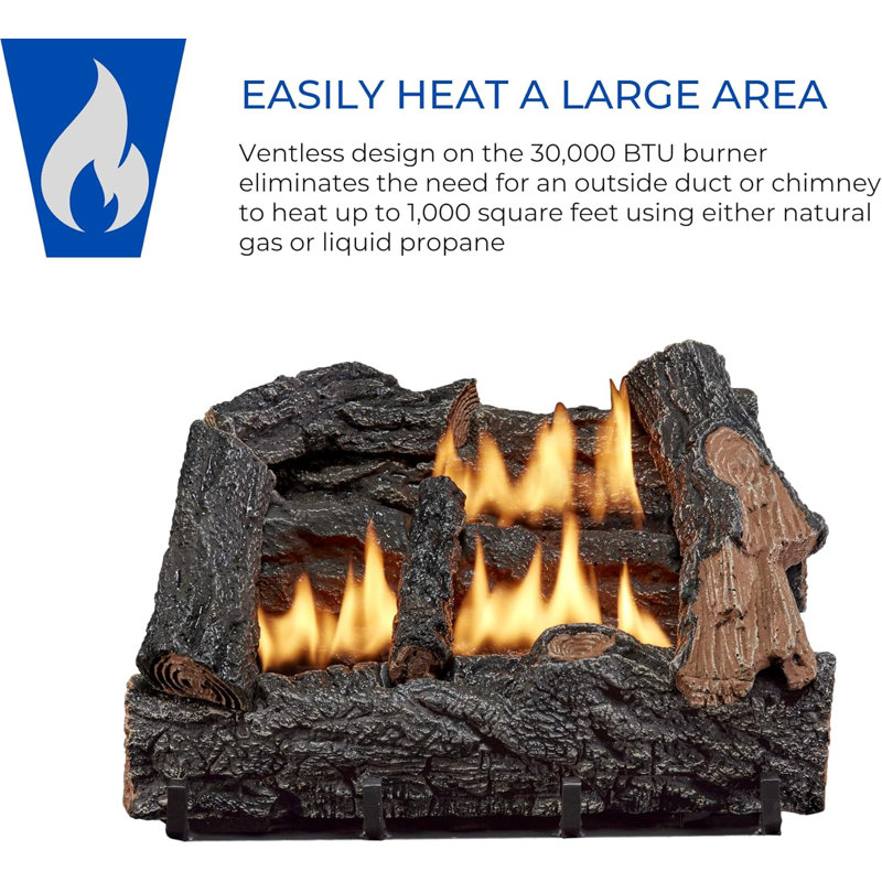 HearthSense Ventless Dual Fuel Gas Log Set, 30,000 BTU, Manual Control - Model# VFL18M