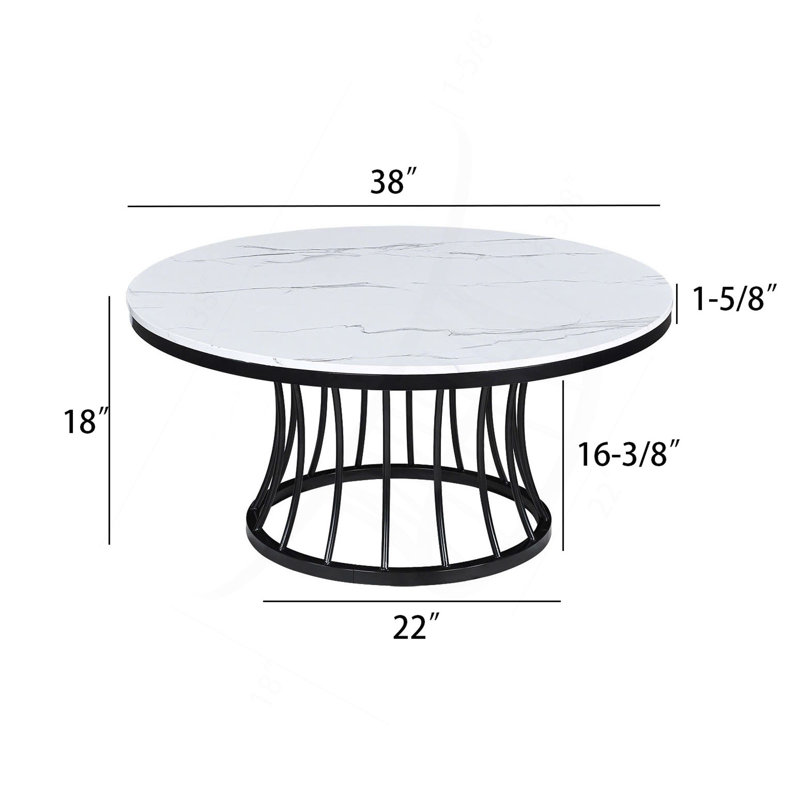 3Pc Modern Cocktail Group Set Coffee Table End Table Luxurious Faux Marble Top Cage-Like Base Wooden Living Room Furniture